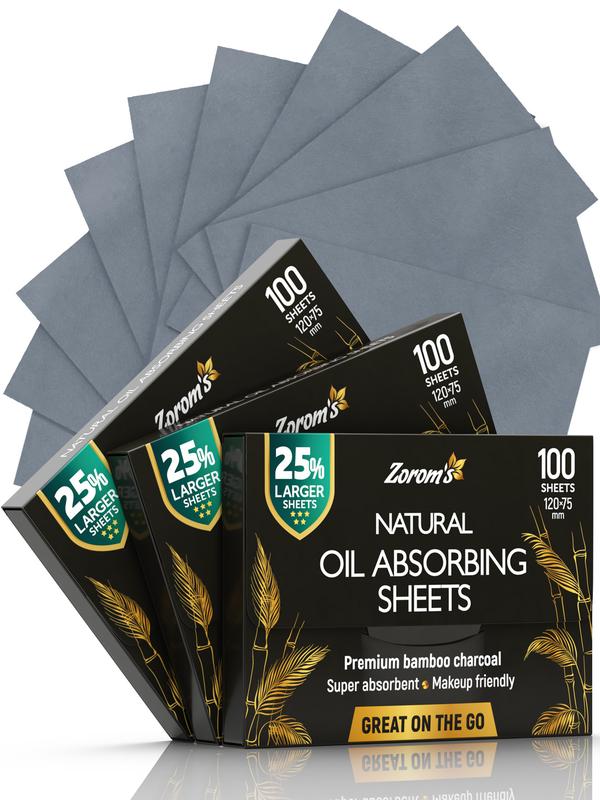 Natural Oil Blotting Sheets for Face with Bamboo Charcoal - 25% Larger - 3pk/300 Makeup Friendly Oil Absorbing Sheets for Face - Easy Dispensing Blotting Papers - Perfect for Keeping in Purse