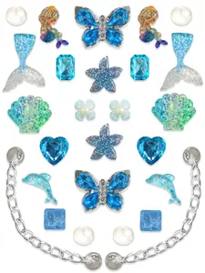 26pcs Blue Sparkle Ocean Theme Resin Shoe Buckles, Mermaid Shell Chain DIY Shoe Accessories, Hole-In-Shoe Decorative Parts
