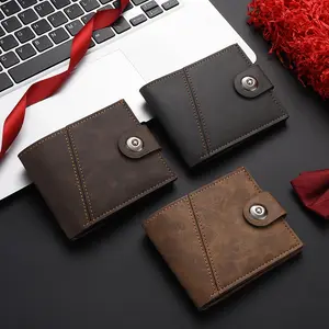 Men's Vintage Bi-fold Short Wallet, Minimalist, Ultra Thin, Large Capacity Multi Card Slots Purse with Button Closure