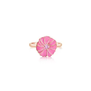 Flower Pink Crystal Enamel Rose Gold Plated Girl's Rings Earth2Jane