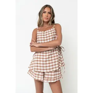 Lily Gingham Shorts in Brown