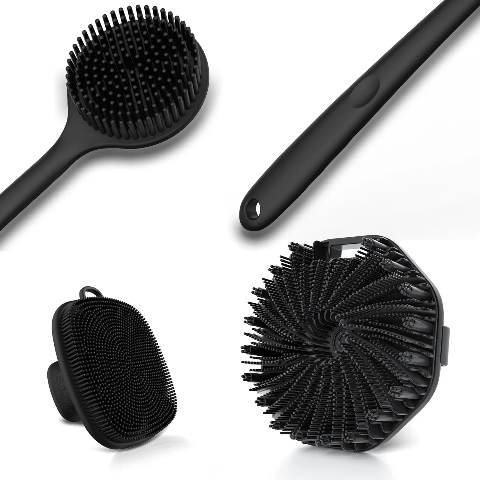 3-Piece Silicone Bath Brush Set - Non-Scratch Grooming & Bathing Body Brushes with Exfoliating Lathering Functions, Personal Silicone Scrubber, Portable Bath Tub Accessory for Home, Travel, Accessories, Grooming And Bathing Body Brushes