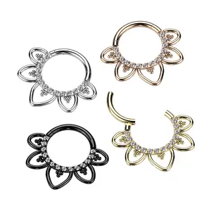 16G Lotus Flower CZ Hoop • Clicker • Septum Ring • Nose Ring • Titanium • Seamless Hoop • Helix • Cartilage Piercing • Daith Hoop • Clicker Earring