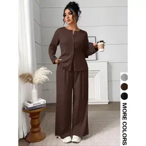 Plus Size Women’s Autumn/Winter Two-Piece Casual Long Pants Suit, Loose Fit, Medium-Weight Fabric, Summer Style (Gift)