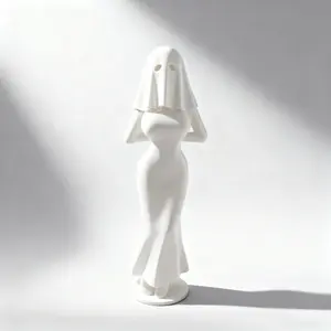 Gothic Statue with Mysterious Veil - 3D Printed White Sculpture , Study Desk, Gothic Home, Collector's Art Figurine