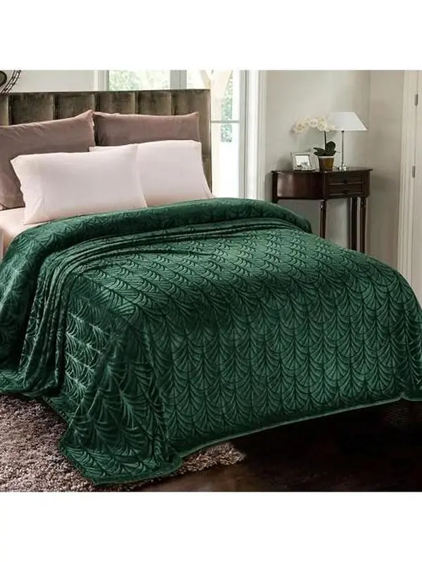 Queen Size Emerald Green Leaf & Whale Flotilla Soft Flannel Fleece Blanket - 90"x90" Vintage Pattern, Velvet-Softness, Cozy Lightweight Breathable Plush Coverlet, All-Season Bedding for Bedroom & Home Decor Items