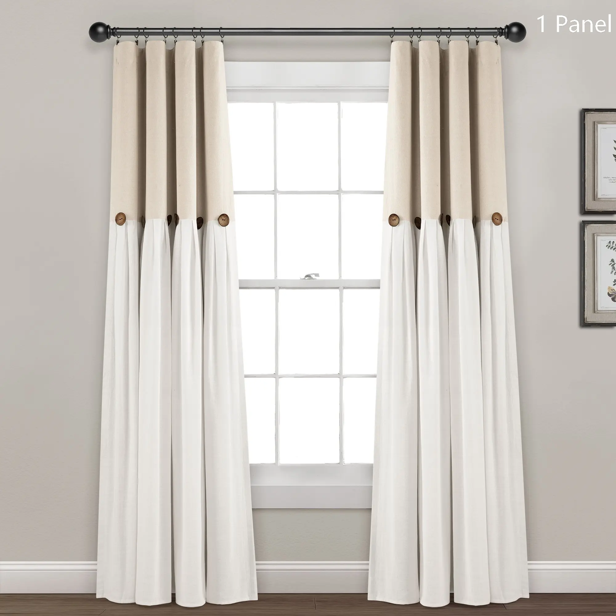 Lush Decor Faux Linen Button Lined 100% Blackout Single Window Curtain Panel  - Sold Individually - 40"W x 84"L Energy Efficient Privacy Noise Reduction Farmhouse Style - Interior Decoration Accessories