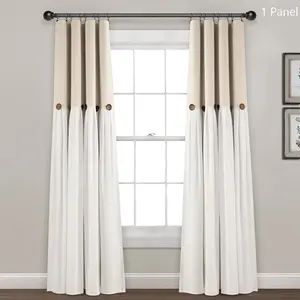 Lush Decor Faux Linen Button Lined 100% Blackout Single Window Curtain Panel  - Sold Individually - 40"W x 84"L Energy Efficient Privacy Noise Reduction Farmhouse Style - Interior Decoration Accessories