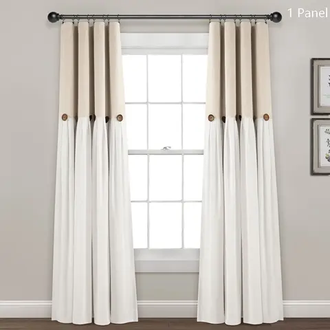 Lush Decor Dark Linen Faux Linen Button-Lined 100% Blackout Window Curtain (Single Panel) - 40"W x 84"L, Sold Individually, Energy-Efficient, Privacy & Noise-Reducing, Farmhouse Style Home Decor Items, Curtains Living Room, Wash & Tumble Dry