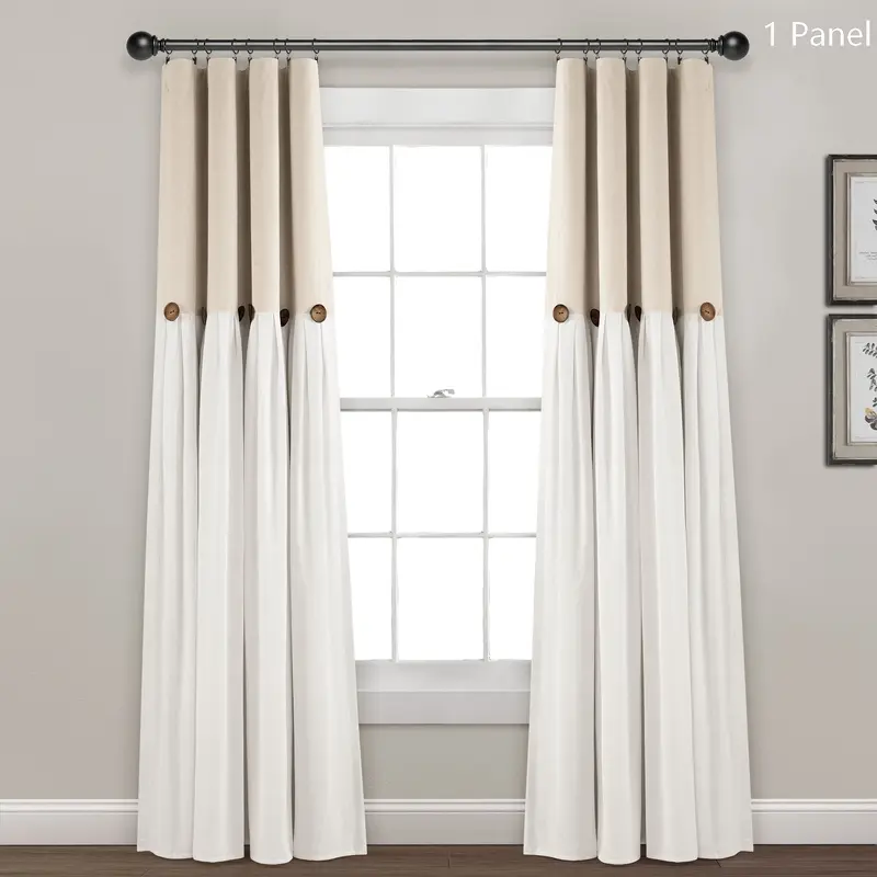 Lush Decor Dark Linen Faux Linen Button-Lined 100% Blackout Window Curtain (Single Panel) - 40"W x 84"L, Sold Individually, Energy-Efficient, Privacy & Noise-Reducing, Farmhouse Style Home Decor Items, Curtains Living Room, Wash & Tumble Dry