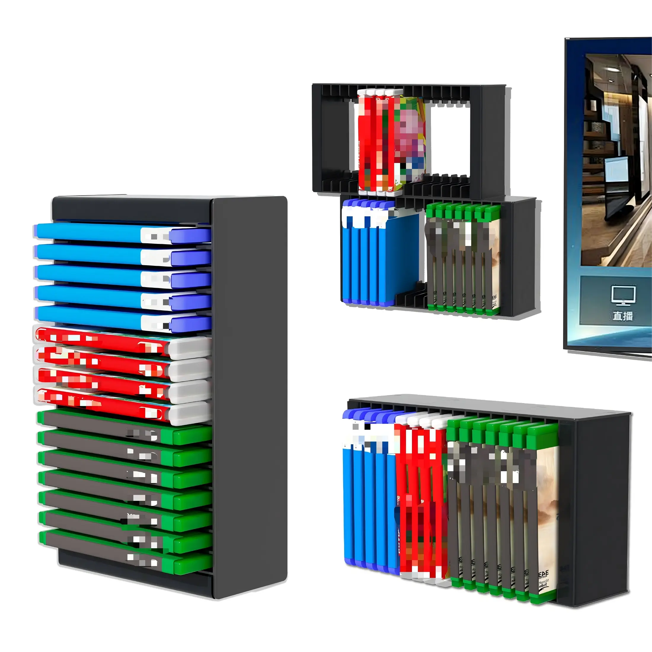 Game Card Storage Rack, Display Holder, Connectable 32-Grid Game Disc Organizer, Wall-Mounted Desktop Dual Use, Ps5/xbox/switch Game Disc Holder