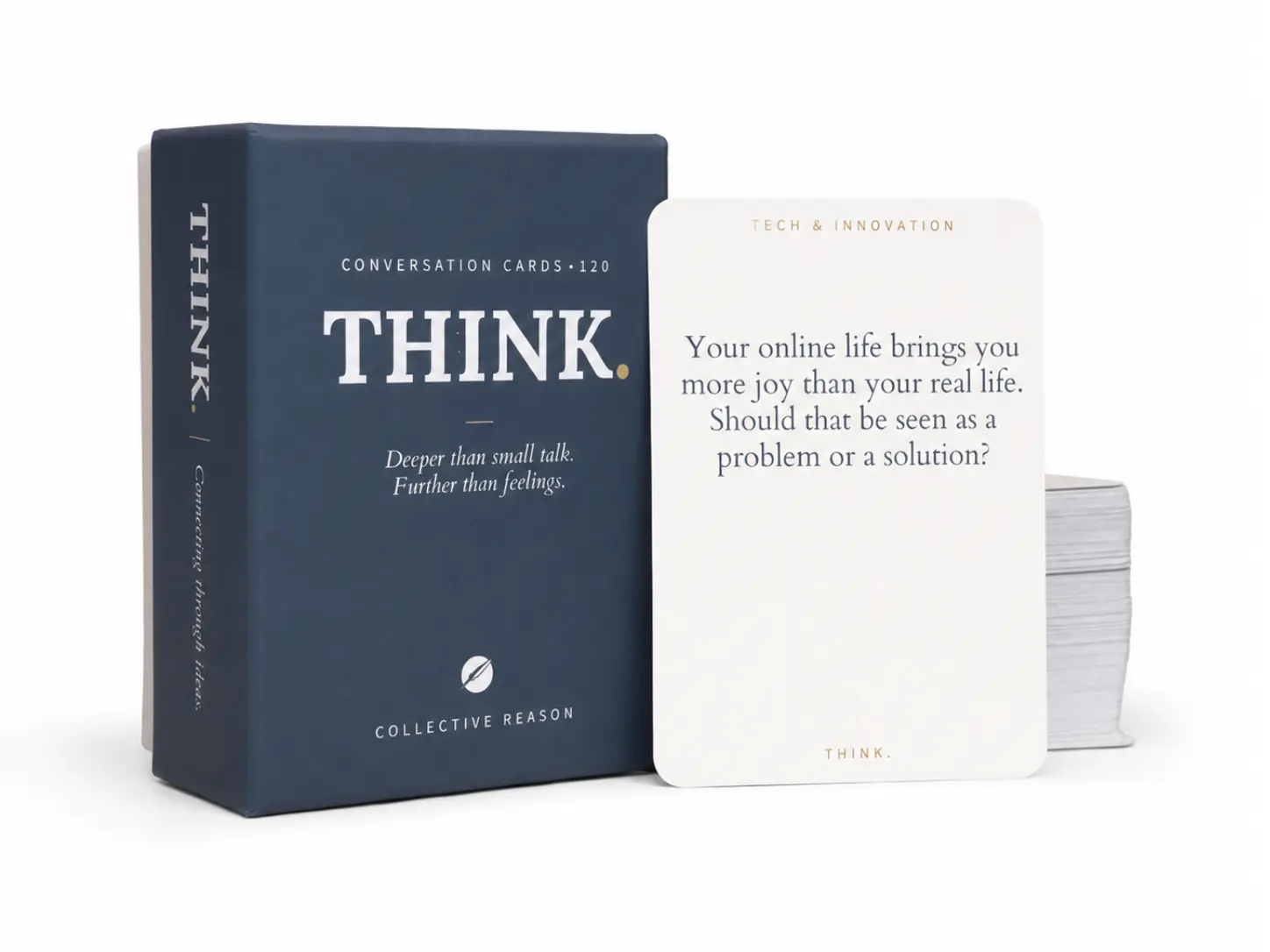 THINK. Conversation Cards — 120 Deep Question Cards for Friends, Couples & Groups | Intelligent Discussions About Tech, Ethics, Politics & Other Thought-Provoking Questions
