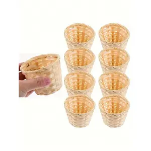 8pcs Mini Woven Bamboo Basket, Home Decoration Basket, Table Miscellaneous Small Storage Box, Mini Flower Basket, Mini Woven Decorative Basket, Suitable For Family Table Party Gifts, Baskets, Wedding Occasions, General Occasions, Perfect For Christmas, Pe