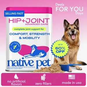 Native Pet Hip & Joint Advanced Care Dog Joint Supplement Powder for Mobility & Movement Support, Joint Supplement for Dogs with HMB, UC-II Collagen, Green Lipped Mussel & Hyaluronic Acid