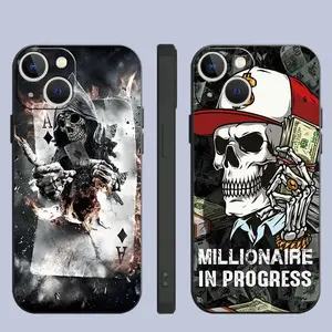 Black Skull Grim Reaper Skeleton Phone Cases For iPhone 17 Promax Pro Air 16 Plus 15 14 13 12 11 Shockproof Protective Cover Gift For Birthday Christmas Halloween