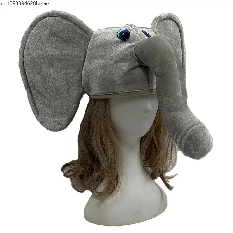 Adult Unisex Funny Halloween Animal Elephant Trunk Caps Plush Adult Stuffed Elephant Costume Hat