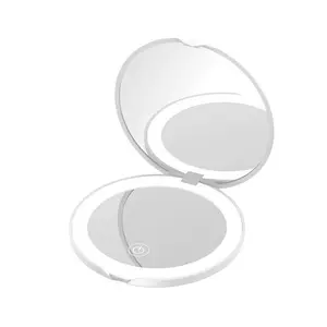 New Portable Mini Round Mirror with LED Light, Handheld Magnifying HD Mirror, INS Hidden Style for Students & Travel