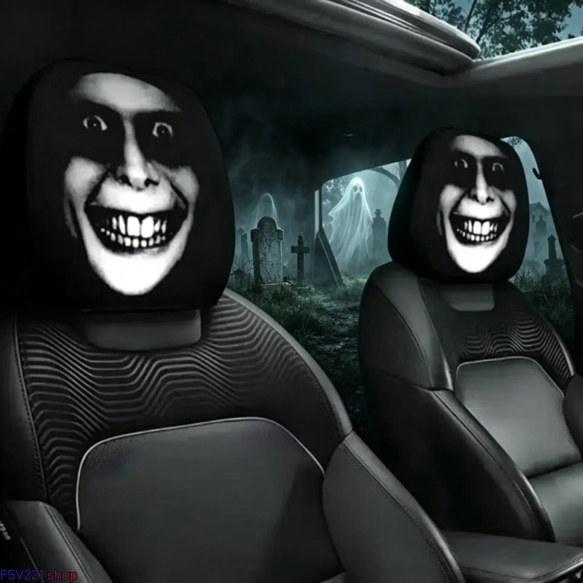 Halloween 2-Pack Creepy Smiling Killer Car Headrest Covers, Spooky Clown Print Auto Seat Protectors, Scary Prank Automotive Decoration & Car Decorations, Car Decor Gift, Interior Accessories For Car campingessentials