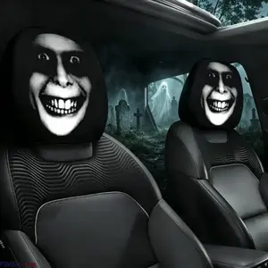 2-Pack Halloween Creepy Smiling Killer Car Headrest Covers, Spooky Clown Print Auto Seat Protectors, Scary Prank Car Interior Decor Accessories outdoorfun