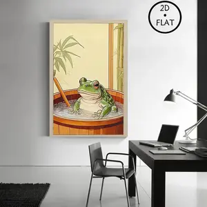 Funny Frog in Bathtub Art Poster, Whimsical Bathroom Silly Funny Wall Decor, Vintage Japanese Frog Bathroom Decor, Funny Animal Canvas Prints for Dorm Living Room Bedroom funny poster 24x  36 toilet sign picture poster posters  room  decor art home decor
