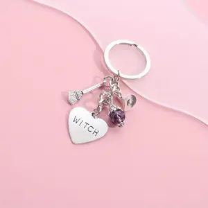 1 piece wizard broom keychain witch metal key ring wallet bag backpack car key charm Halloween role play party gift