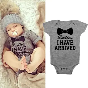 Ma&Baby Ladies I Have Arrived Newborn Baby Boys Long Sleeve Romper Bodysuit Casual Short Sleeve Bowtie and Letter Print Gentleman Jumpsuit Bodysuit