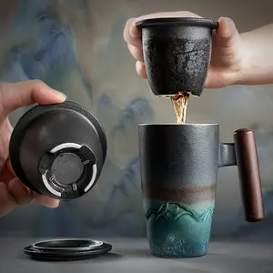 a set Handmade Ceramic Coffe/Tea Mug Large Ceramic Strainer Creative Retro Mug Traditional Tea Cup Pottery Mug Business Gift Set Drinkware Tumbler
