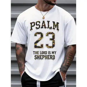 Men'S Christian Faith T-Shirt with 'The Lord is My Shepherd' Psalm 23 Print - 100%25 Classic Fit Short Sleeve Round Neck Casual Summer Shirt for Church, Daily Wear & Outdoor Activities - Breathable Bible Verse Apparel