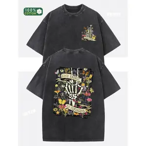 Women's 250g Heavyweight Washed T-Shirt - Festive Thanksgiving Easter Valentines Day Digital Print, Retro Distressed Double-Sided "GOOD ENERGY IS CONTAGIOUS" Graphic, Oversized Unisex 90s Vintage Inspired Loose Round Neck Short Sleeve Streetwear Top