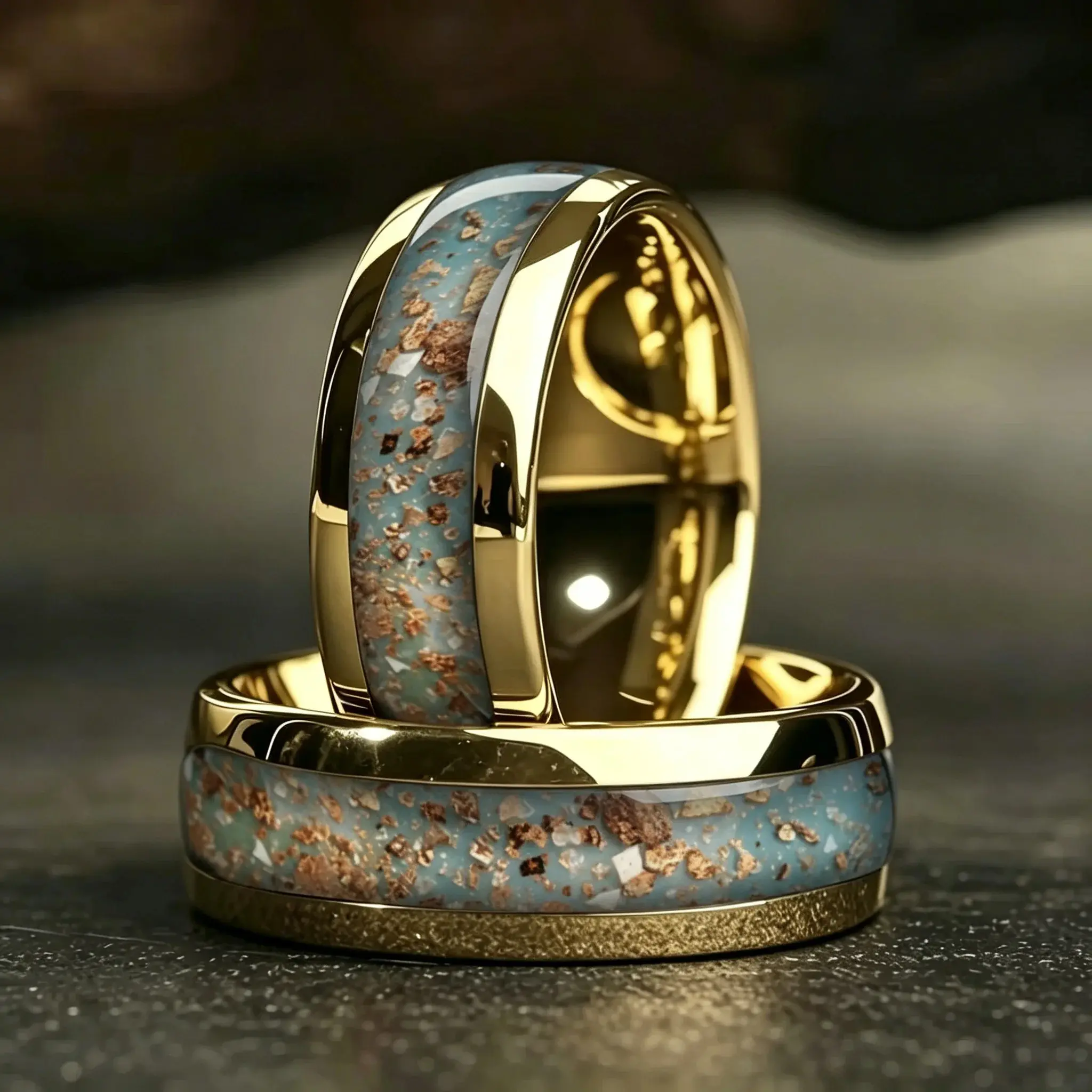 Fashion Dynamic Color Green Gradient Nebula Rings, 8mm Cosmic Starry Sky Stainless Steel Men Ring, Wedding Band Jewelry