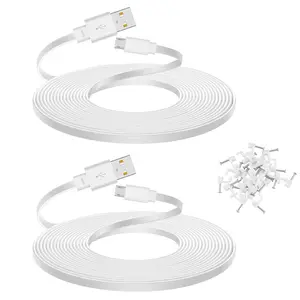 2-Pack 10 ft Extension  for  Cam v4,  Cam v3 and v3 Pro Camera, Long Flat  USB Cord, White