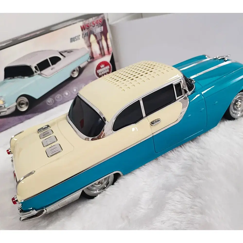 Kik_1958 Inspired Vintage Car Design Bluetooth Speaker with LED Lights Portable Audio WS598 for Universal Cell Phone And Bluetooth Device (Red) Rechargeable Compact Stereo Radio