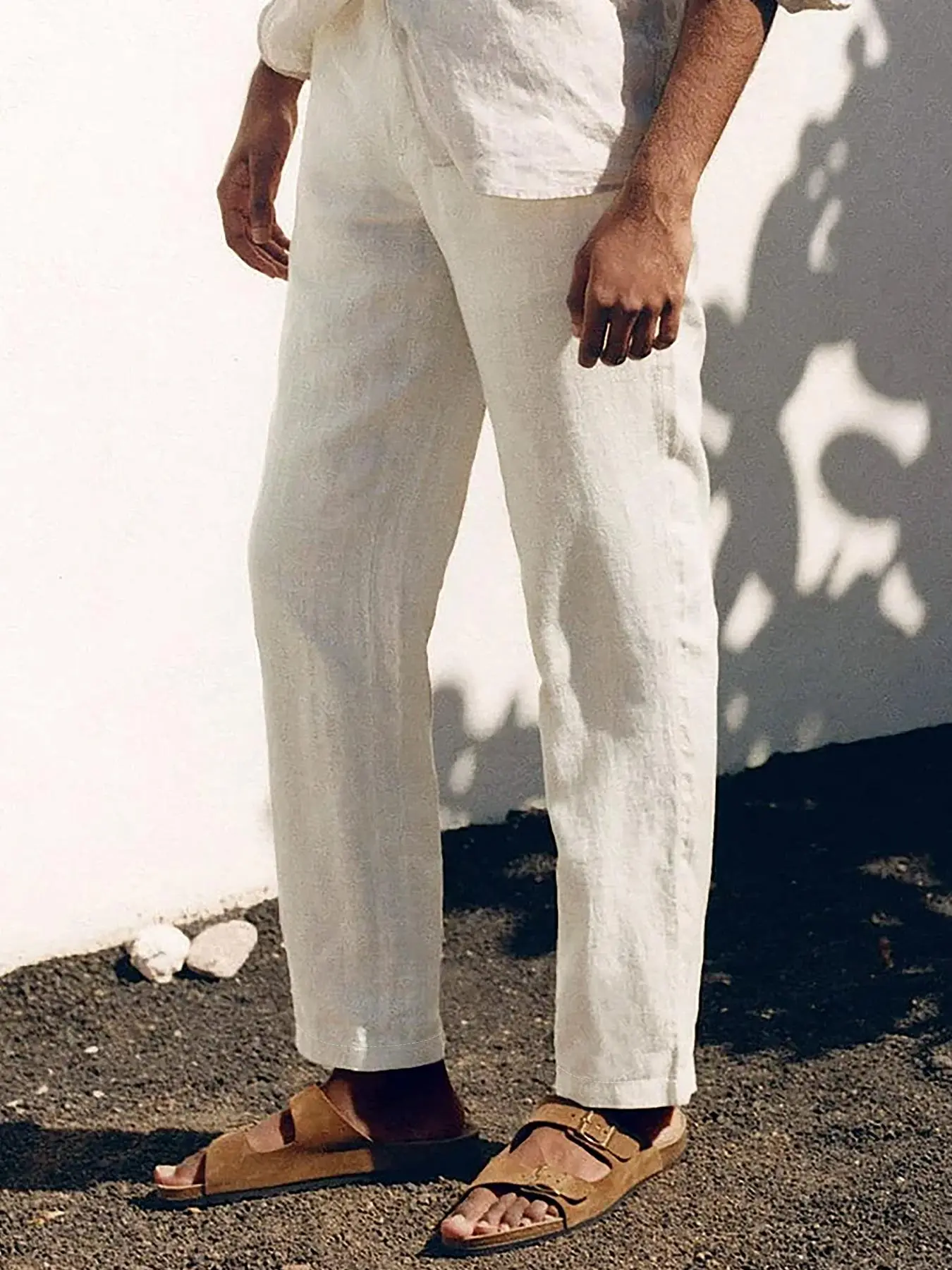 Men's Solid Wide Leg Linen Pants, Regular Fit Casual Comfy Breathable Trousers for Daily Wear, Men's Bottoms for All Seasons
