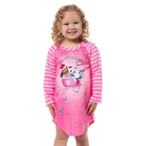 Gabbys Dollhouse Meowy Christmas Toddler Kid's Fleece Raglan Pajama Long Sleeve Nightgown PJ Sleep Dress Girls Boys