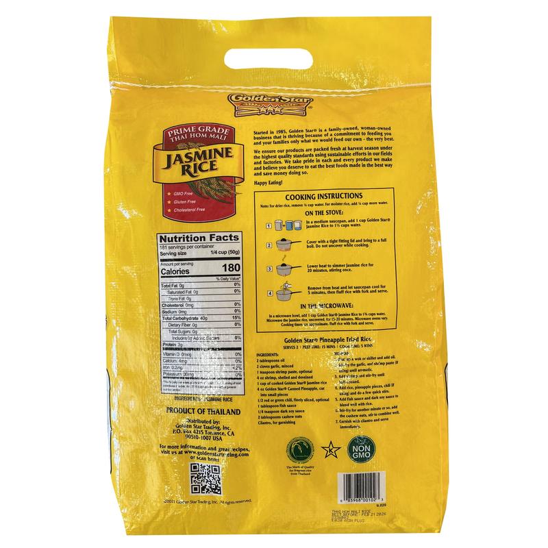 Golden Star Thai Hom Mali Jasmine Rice, 20 lbs