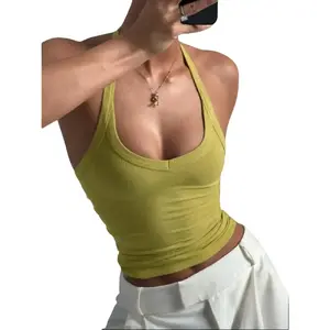 YehGoods 2026 Women'S Solid Ribbed Halter Neck Tank Top, Active Top, Casual Sleeveless Top For Daily Wear, Clothes For All Seasons shirts women