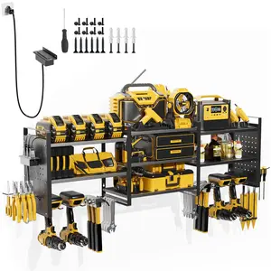 48.78" Large Power Tool Organizer with Charging Station,Power Tool Holder Storage Rack,6 Drill Holders,Heavy Duty Garage Tool Organizer Wall Mount with 3 Outlet Power Strip
