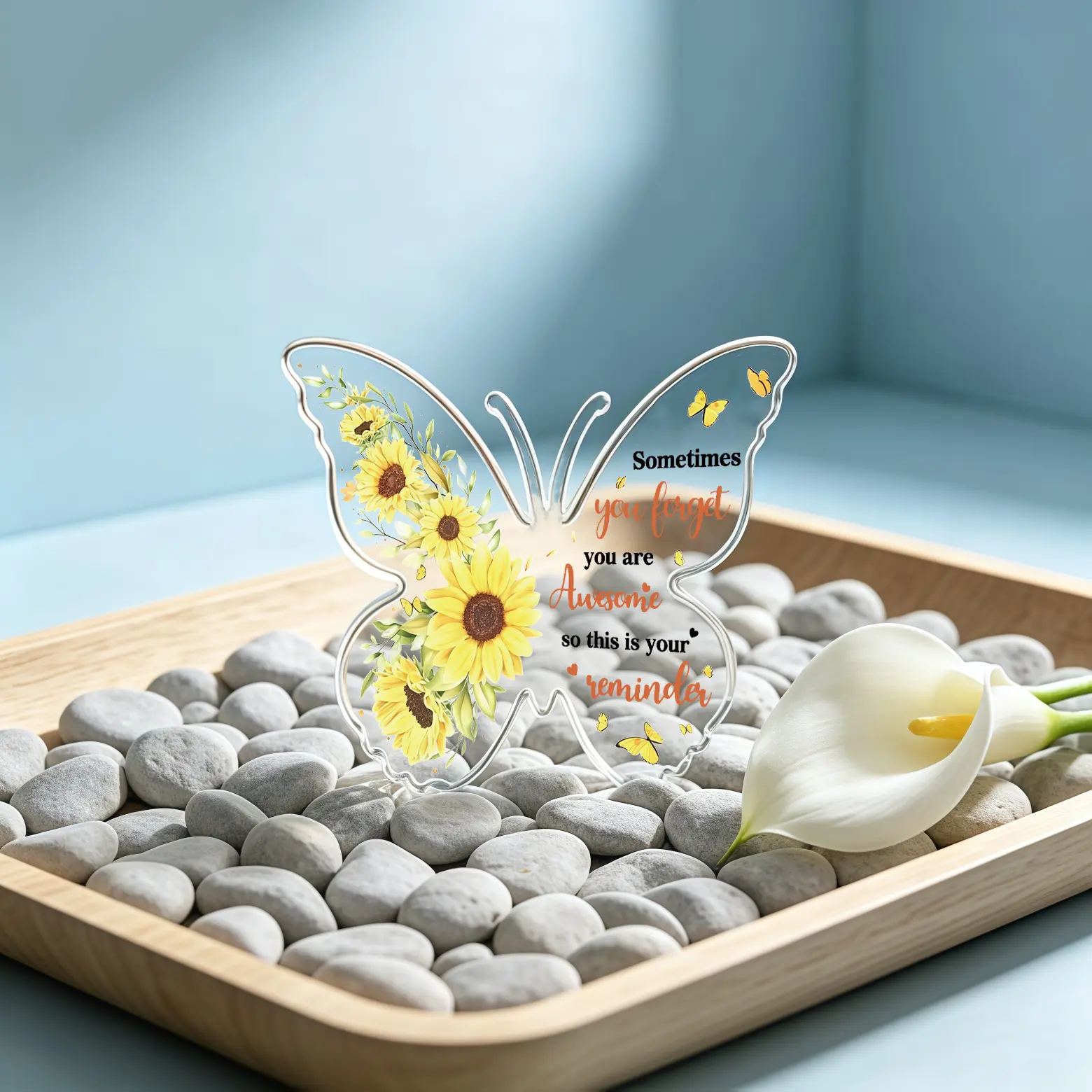 Sunflower Butterfly Acrylic Plaque Inspirational Gifts, You Are Awesome Positive Quote Desk Decor Keepsake Gift for Friends Women Birthday Christmas Thanksgiving