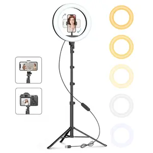 UGGOGO 12-inch Ring photographic fill Light with 63-inch Stand & flexible Phone Holder — USB Powered, 180° Adjustable; Ideal for YouTube, TikTok, makeup, photography, live streaming and podcast production, compatible with all smartphones and cameras.
