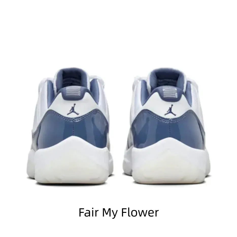 This off-white navy patent leather low-top retro basketball sneakers come with classic jumpman heel logo, soft padded collar and cushioned midsole, suitable for street style outfits, casual walks and daily training all year long