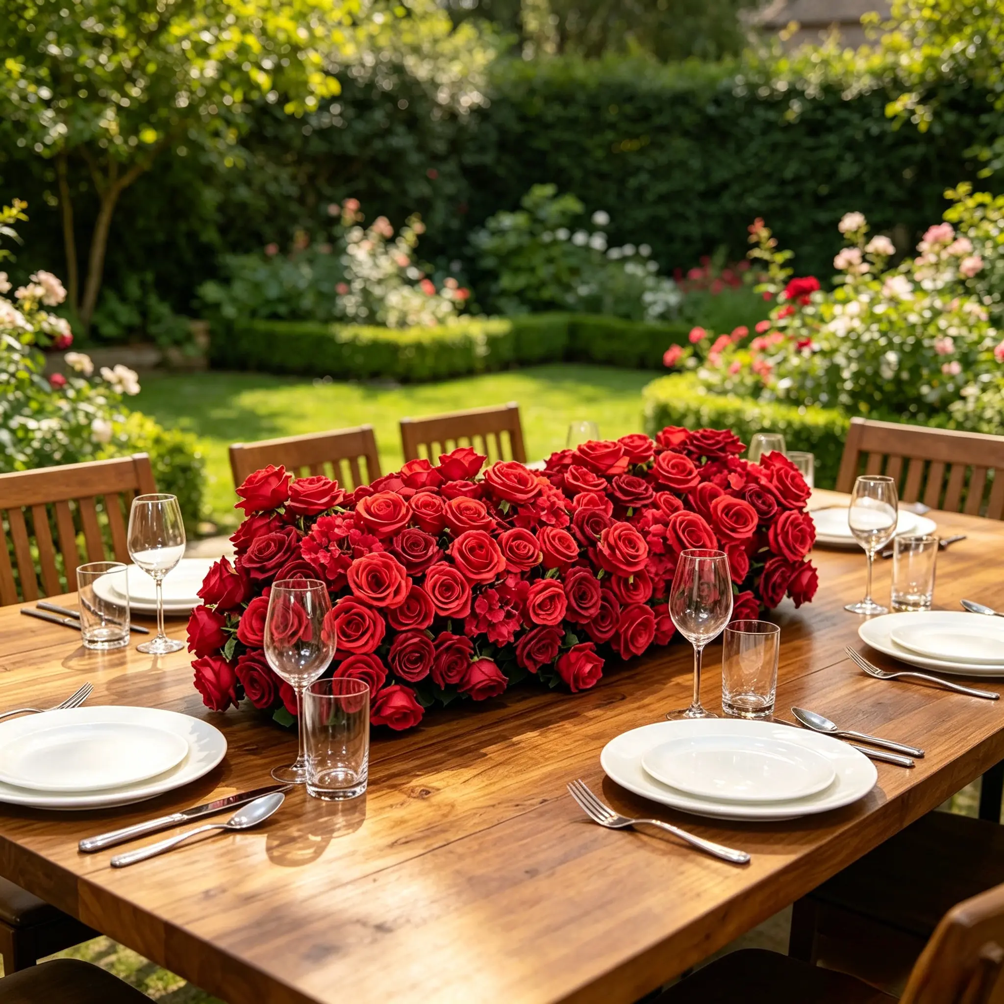 Long Floral Runner Burgundy Red Artificial flower Arrangement For Wedding Head Table Banquet Party Hotel Restaurant Dining Decor Corporate Event Stage Centerpiece Photoshoot Styling Romantic Home Party Interior Display Ornament