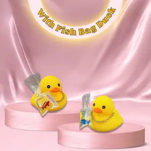 Rubber Duck with Fish Bag - Adorable Yellow Rubber Duckie Comes with a Fish Bag for Fun Bath Time Play