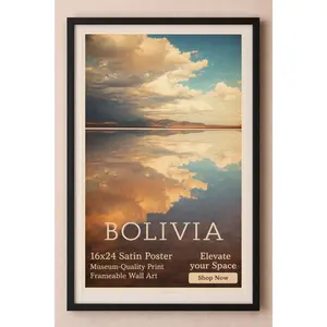 Bolivia Uyuni Salt Flat Vintage Frameable Poster