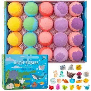 Bath Bomb Gift Set with Surprise Toys Inside 20 Pack Organic Fizzy Balls for Kids Normal Skin Care Moisture Scented Flower Cleanser Cosmetic Body Care