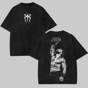 WWE Roman Reigns Washed T-Shirt | Vintage Graphic Design | Iconic Wrestling Print | Classic Fan Apparel Cotton Fabric washed streetwear tee shirt fast shipping Menswear Soft