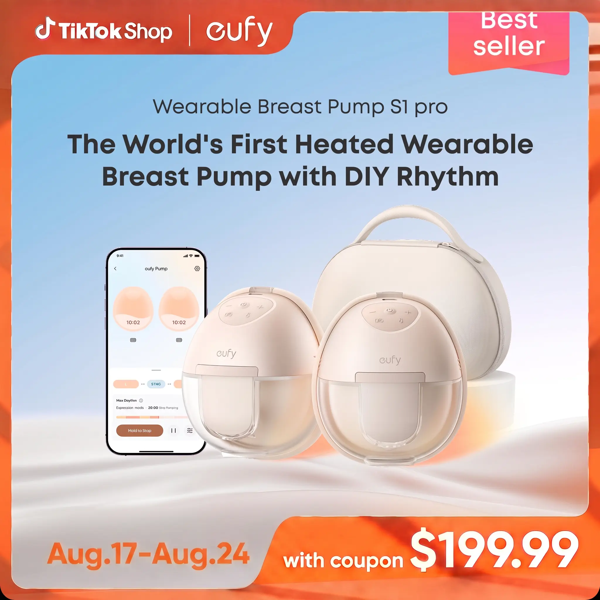 【Exclusive Bundle】eufy S1 & S1 Pro Heated Wearable Breast Pump, Hands-Free Breast Pump with Industry-Leading HeatFlow Tech, App-Controlled OptiRhythm, Hospital-Grade Suction, Leakproof, Slim and Ultra-Quiet for in-Bra Use.FSA-HSA eligible.