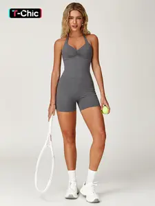 Women's Sporty Jumpsuit, Comfortable Yoga One-Piece, Running Fitness Sleeveless Top, Built-In Chest Pad, Soft Skin-Friendly Fabric, Workout Jumpsuit