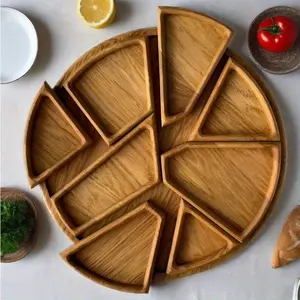 12 Inch Round Wooden Tray with 6 Removable Irregular Dividers Premium Versatile Snack Plate for Fruits Cakes Snacks Natural Wood Finish