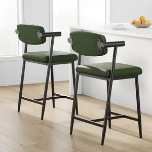 Bar Stools Set of 2 with Arms, 26" Counter Height Bar stools Set with Back & Footrest, 2-Piece Modern Bar Stools Set with Heavy Duty Frame, Wide Seat for Counter Bar, Kitchen Island，set of 2 Counter Height Bar Stools with Arms – 26" Modern Ba
