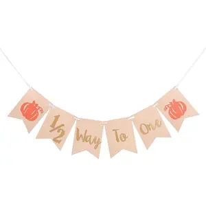 Half Birthday Pumpkin Banner - Fall Cake Smash Party, Little Pumpkin 6 Months, Autumn Photo Props